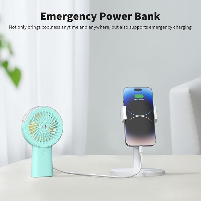 Otlonpe Handheld Misting Fan Portable, Small Personal Hand Held Rechargeable Mist Fan Water Spray, 4000mAh Battery Operated Hand Mister Fans 3-Speed, 4-15 Hrs Runtime for Travel Home Office Outdoor