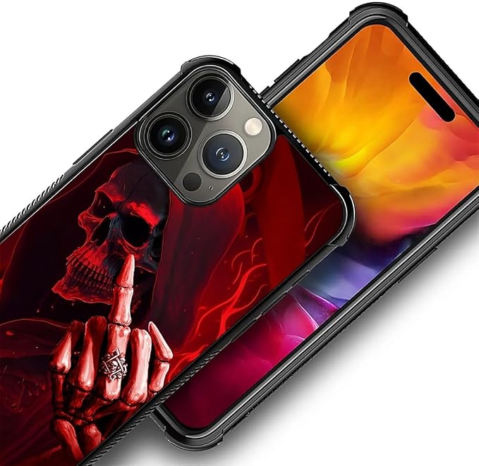 for iPhone 16 Pro Case, Gestures Funny Skull Pattern Graphic Design Girl Boy Soft Silicone Hard Acrylic Shock Protection for iPhone 16 Pro