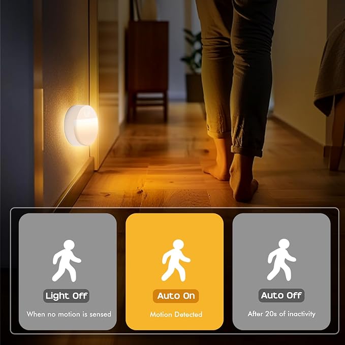 Guankai 8 Pack Motion Sensor Stair Light for Indoor, Battery Operated Night Lights, Led Stick On Puck Lighting Closet Lamp, Motion Activated Lamps for Step, Cabinet, Hallway, Bathroom