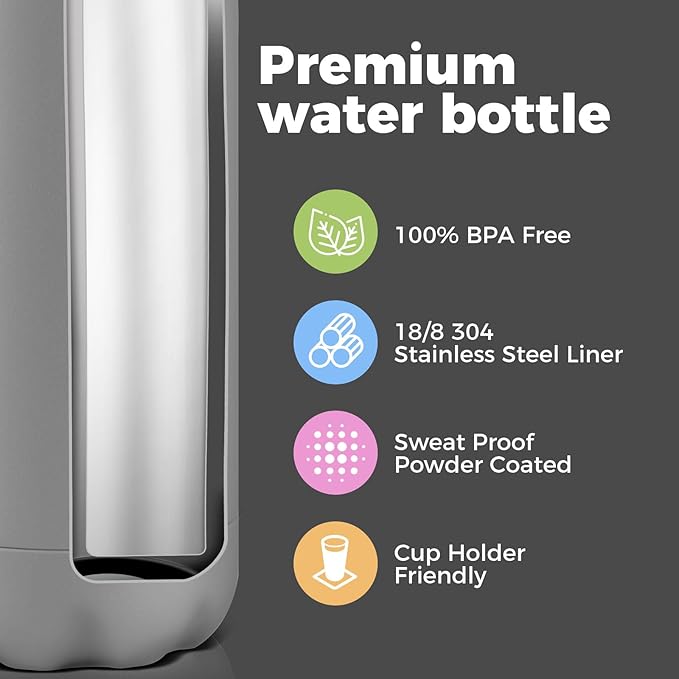 Volhoply 17oz Insulated Water Bottles MultiPack, BPA Free Water Bottle for Kids, Gym, Travel, Sports, Available in Packs of 1, 4, or 8（Gray,4 Pack）