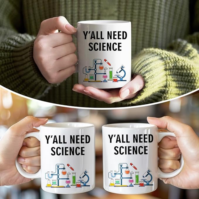 RZHV Y All Need Science Funny Scientist Coffee Mug, Sciences Nerd Mug, Teacher's Day Thank You Gifts for Scientist Chemists Sciences Teacher, Retirement Gifts for STEM Educator Student Science Lover