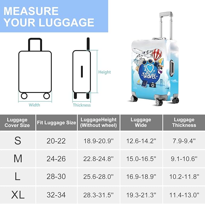 ANNA QUEEN I Love Travel Themed Luggage Cover,Stretchable Suitcase Protector Sleeve,Fit for 28-30 Inch Checked Baggage,Water Resistant & Durable Luggage Protector