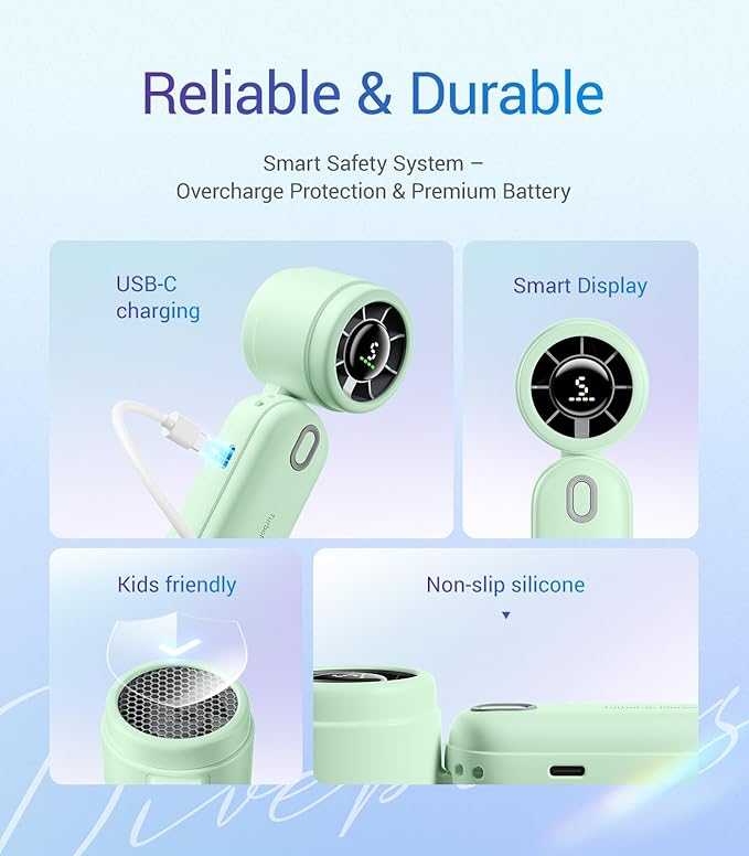 Diveblues Handheld Fan, 30ft/s Mini Portable Turbo Fan [12H Max Cooling], 4000mAh Personal Fan with LED Display, 3-in-1 Hand Held/Neck/Desk Fan for Travel, Cruise, Disney Essentials