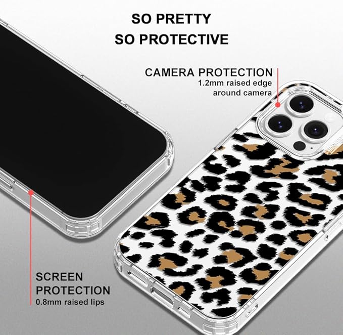 MOSNOVO Case for iPhone 14 Pro Max, [Buffertech 6.6ft Military-Grade Drop Protection] [Anti Peel Off Tech] Clear TPU Bumper Phone Case Cover Design - Leopard Print