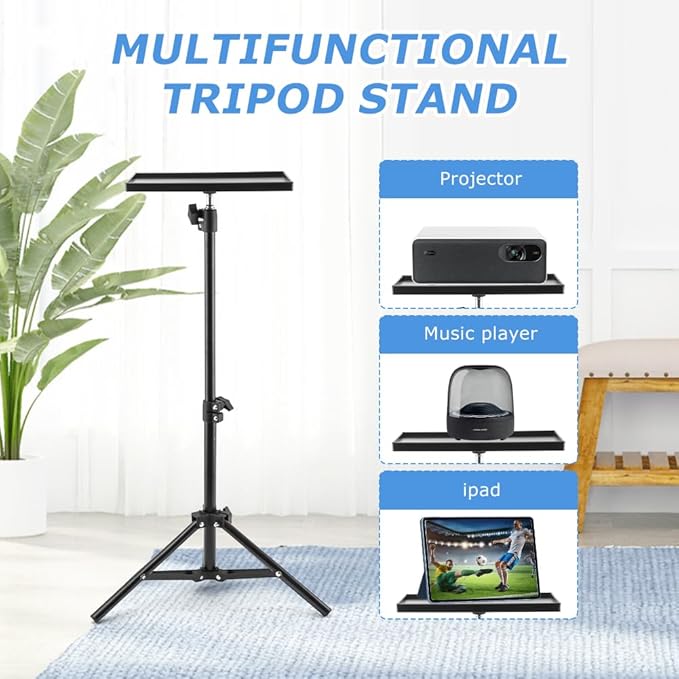 Projector Tripod Stand, Portable Laptop Tripod Stand, Multi Purpose DJ Equipment Studio Stand Mount Holder for Outdoor Office Home Stage, Adjustable Height 21.65 to 47.24 Inch