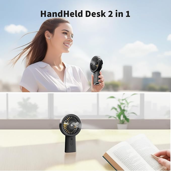 Otlonpe Handheld Misting Fan Portable, Small Personal Hand Held Rechargeable Mist Fan Water Spray, 4000mAh Battery Operated Hand Mister Fans 3-Speed, 4-15 Hrs Runtime for Travel Home Office Outdoor