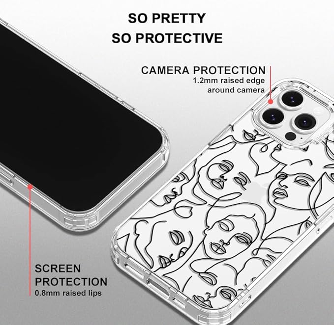 MOSNOVO Case for iPhone 13 Pro Max, [Buffertech 6.6ft Military-Grade Drop Protection] [Anti Peel Off Tech] Clear TPU Bumper Phone Case Cover Design - Abstract Face Line Art
