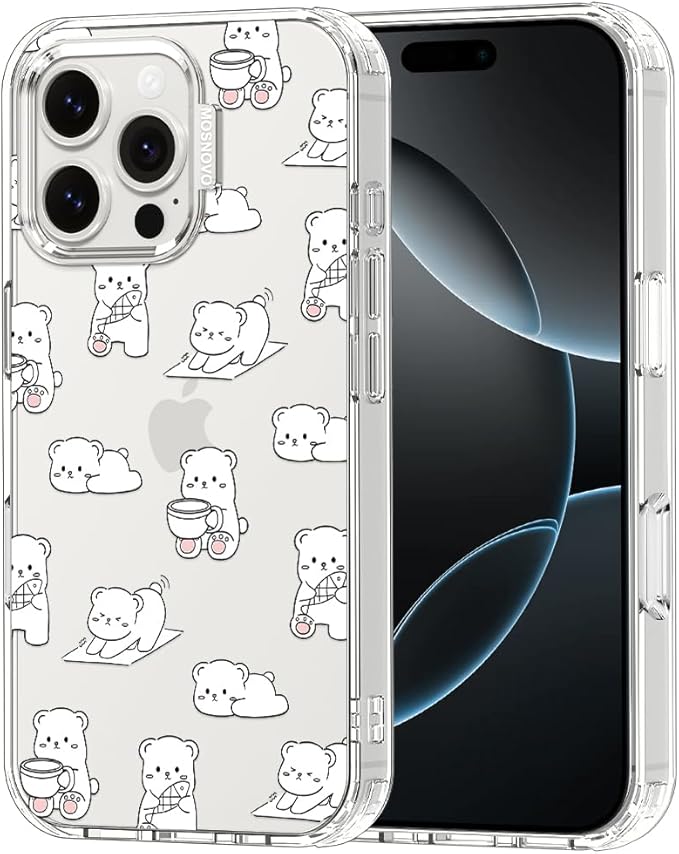 MOSNOVO for iPhone 16 Pro Max Case, Shockproof Military-Grade Protection 6.6ft Drop Tested, Clear Phone Case for iPhone 16 Pro Max, Cozy Bear Days Design