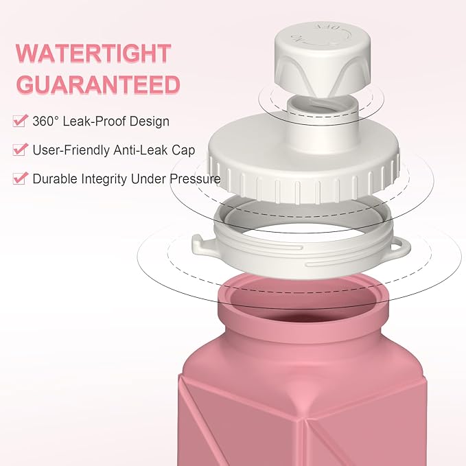 BEAUTAIL Collapsible Water Bottles 20.6oz 2 Pack, Silicone Foldable Portable Travel Water Bottle, BPA-free, Reusable Leakproof for Traveling Camping Hiking Cycling Sports Outdoor (Blue+Pink)