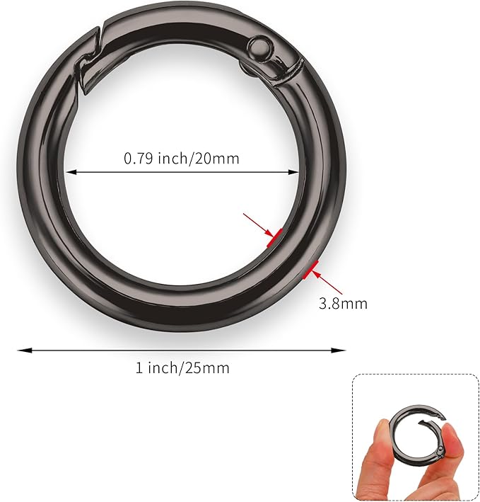 Gkeygo Key Ring Clip, 4/5 Inch Keychain Rings, 8 Pack Round Carabiner Clip for Keys, Buckle, Bags, Purses - Key Chain Hooks Replacement Keychains Lanyard DIY Crafts - Black, Gold