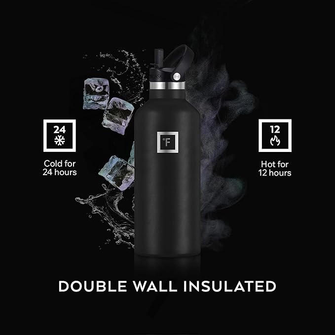 IRON °FLASK Camping & Hiking Hydration Flask with Straw, Narrow Mouth Insulated Stainless Steel Sports Water Bottle - Lavender 32 oz - Straw (1 Lid)
