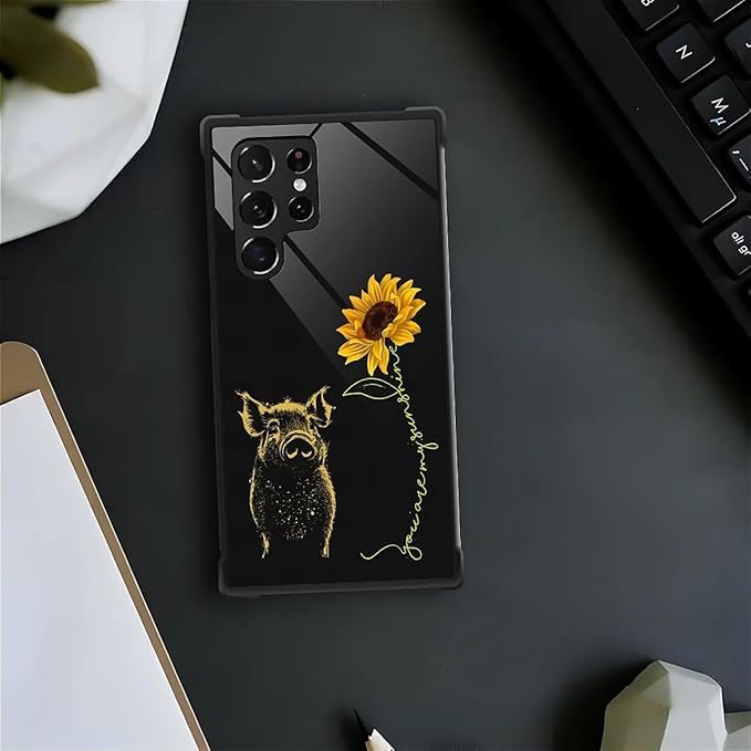 for Samsung Galaxy S22 Ultra Case, Pig Sunflower Yellow Sunshine Pattern Graphic Design Girl Boy Soft Silicone Hard Acrylic Shock Protection for Samsung Galaxy S22 Ultra