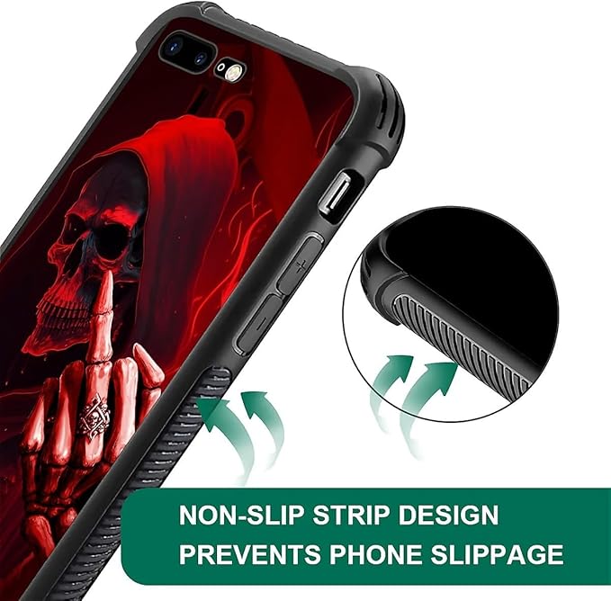 for iPhone 7 Plus/8 Plus Case, Gestures Funny Skull Pattern Graphic Design, Soft Silicone Hard Acrylic Shock Protection