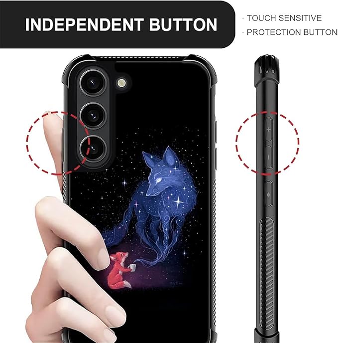 for Samsung Galaxy S23 Case, Galaxy Fox Wolf Pattern Graphic Design Girl Boy Soft Silicone Hard Acrylic Shock Protection for Samsung Galaxy S23