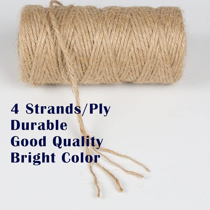 PerkHomy Jute Twine String 3mm 328Ft Natural Thin Ribbon for Craft, Gardening, Wedding Decoration & Packing (328FT * 3mm)