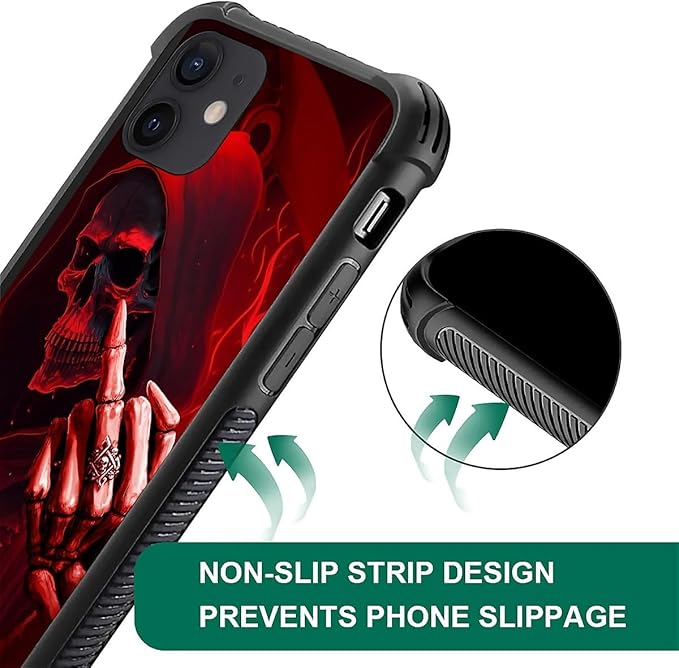 for iPhone 11 Case, Gestures Funny Skull Pattern Graphic Design Girl Boy Soft Silicone Hard Acrylic Shock Protection for iPhone 11