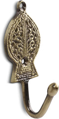 FAPBADRI Multipurpose Hooks, Used to Hang Clothes, Bags, Coats, Curtain Hold Backs, Keys, Colour - Antique Gold, Material - Brass, Retro Design, Screws and Wallplugs Included, Pack of 4 Pieces