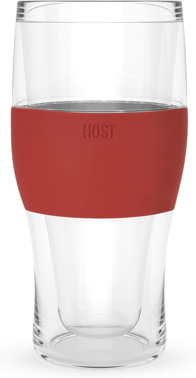 Host FREEZE Beer Glasses, Frozen Brew Mugs, Freezable Pint Glass Set, Insulated Beer Glass to Keep Your Drinks Cold, Double Walled Insulated Glasses, Gift for Dad, 16oz, Set of 2, Crimson Red