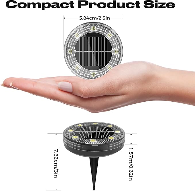 Peasur Mini Solar Ground Lights, 18 Pack Flat Solar Disc Lights Outdoor Waterproof, 2.3 Inch Small Solar Garden Lights Landscape Lighting for Outside Pathway Garden Yard Lawn Walkway,Cool White