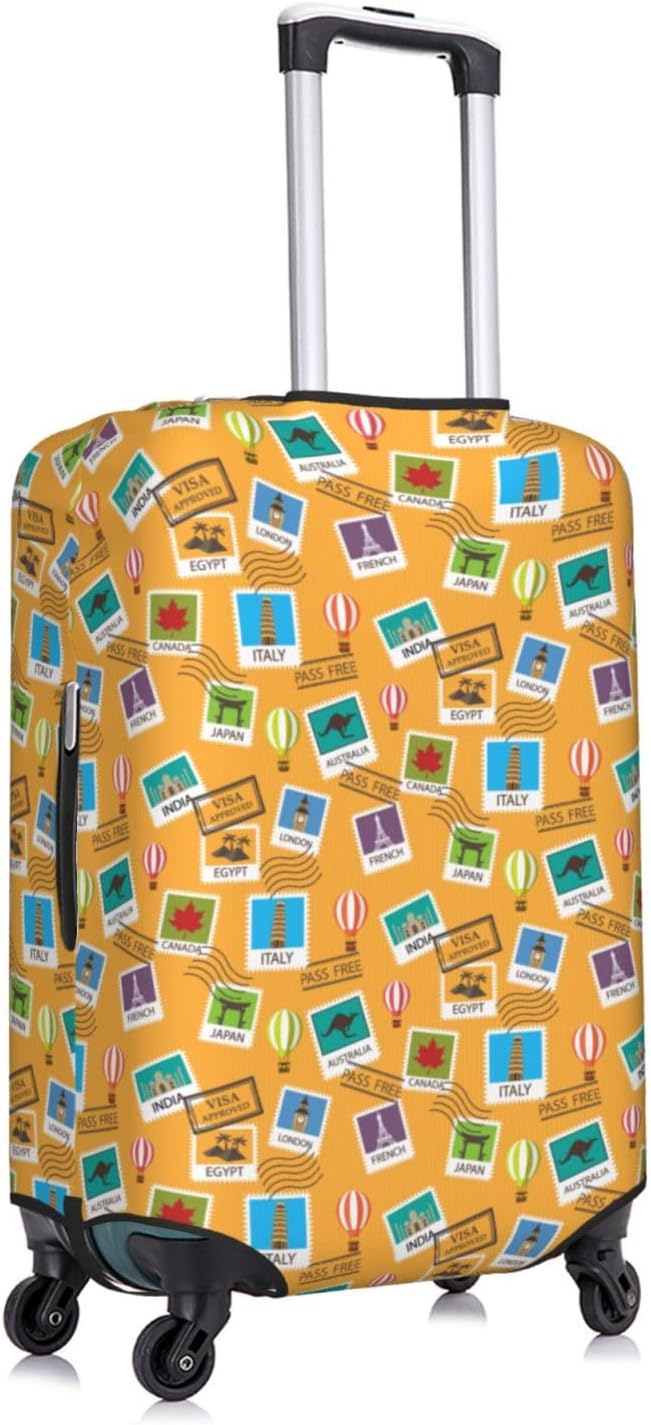World Map & Stamps Print Elastic Luggage Cover, Suitcase Protector For Travel (Fits 22-24 Inch Luggage)