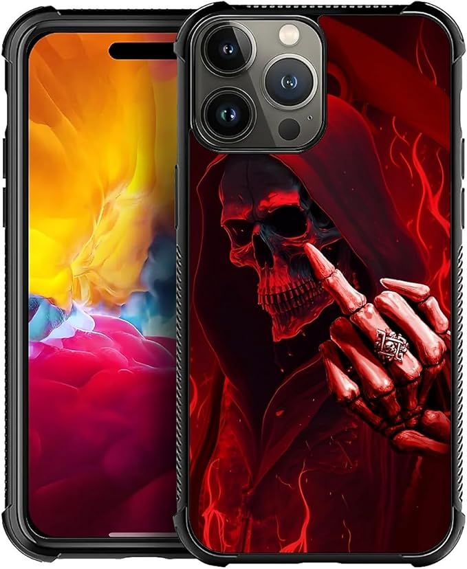 for iPhone 15 Pro Max Case, Gestures Funny Skull Pattern Graphic Design Girl Boy Soft Silicone Hard Acrylic Shock Protection for iPhone 15 Pro Max