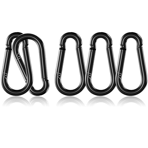 5 Pack 3.9" Heavy Duty Carabiner Clips, M10 Black Galvanized Steel Spring Snap Hooks, Rust-Resistant Keychain Clips for Hammock, Camping, Hiking, Fishing, Swing Set
