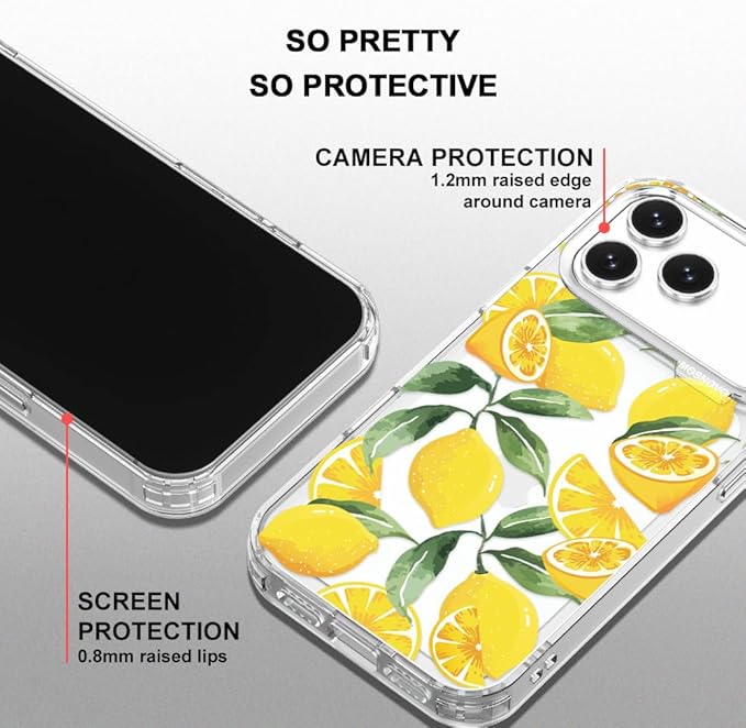 MOSNOVO for iPhone 17 Pro Max Case | Military Grade 6.6ft Drop Tested | Camera Control | Clear with Lemon Design
