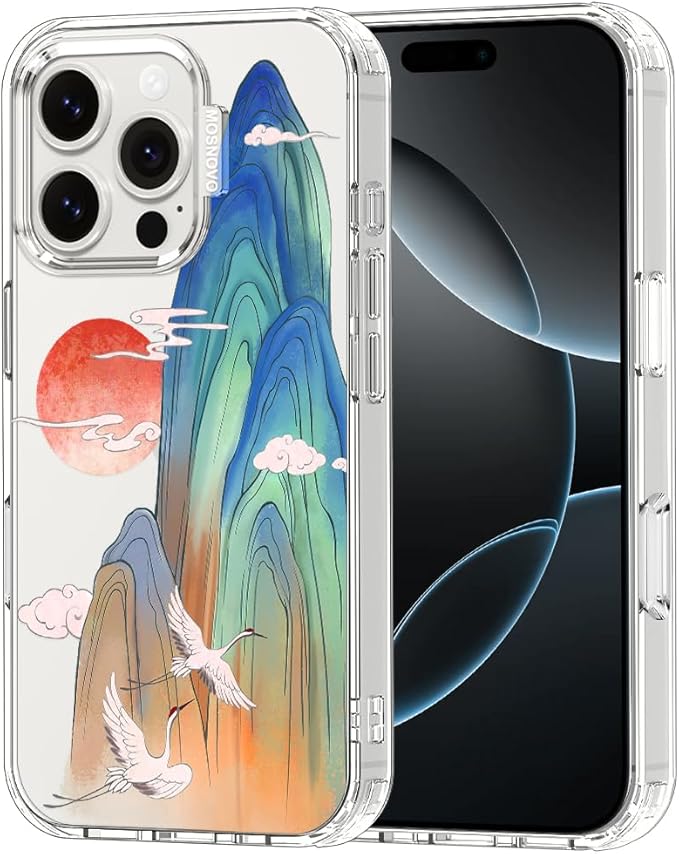 MOSNOVO for iPhone 16 Pro Case, Shockproof Military-Grade Protection 6.6ft Drop Tested, Clear Phone Case for iPhone 16 Pro, Celestial Cranes Design