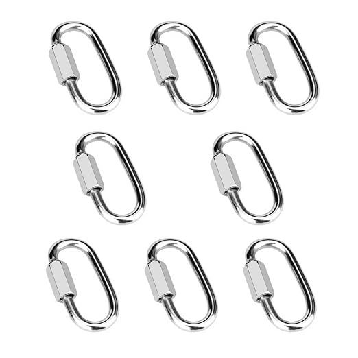 8 Pcs 1.62 Inch 304 Stainless Steel Screw Chain Quick Links, 500 Lbs Capacity Locking Quick Chain Repair Links, Pets Keychain for Outdoor Traveling Equipment