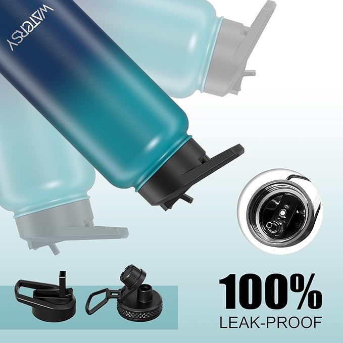 32oz Insulated Water Bottle (Cold for 48 Hrs),BPA Free&Leak Proof,Stainless Steel Water Flask,Water Jug with Straw Spout Lids for Gym,Hiking,Travel,Gradient Blue