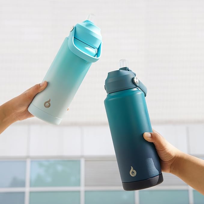 BJPKPK Insulated Water Bottle with Straw Lid, 18oz Thermo Water Bottles with Soft Nozzle, Flex Handle & Non-slip Boot, BPA Free Leak Proof Stainless Steel Metal Thermo, Tumblers, Cups,Vast