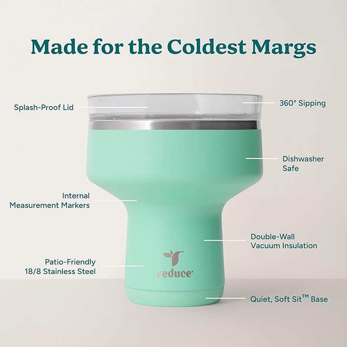 REDUCE Saltini 16oz Cocktail Tumbler - Insulated Margarita Tumbler with Lid - Keeps Drinks Cold for 10 Hours-360 Sippable Martini Glass Alternative-Shatterproof Perfect for Parties- Saltwater - 4 Pack