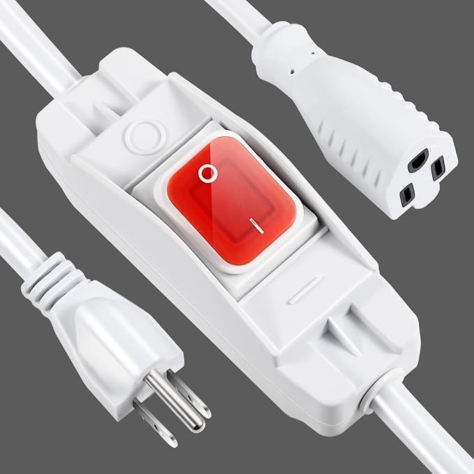 Outdoor Waterproof Extension Cord with Switch - 3 Prong, On/Off Switch with SJTW Extension Cord, Heavy Duty, 125v/250v (25 Ft, White)
