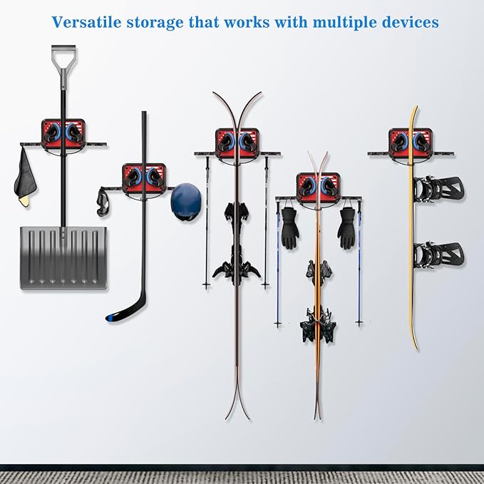 Ski Rack Wall Mount Ski & Snowboard Skateboard Wall Mount Fits Any Board holder Up to 25lbs Vertical Ski Storage Rack for Home & Garage Space-Saving Winter Gear Organizer 2Pack