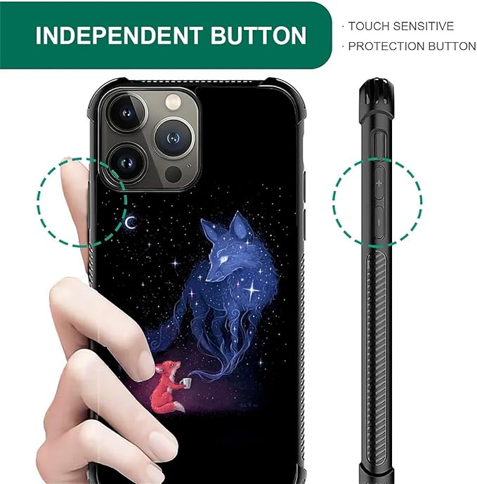 for iPhone 15 Pro Case, Galaxy Fox Wolf Pattern Graphic Design Girl Boy Soft Silicone Hard Acrylic Shock Protection for iPhone 15 Pro