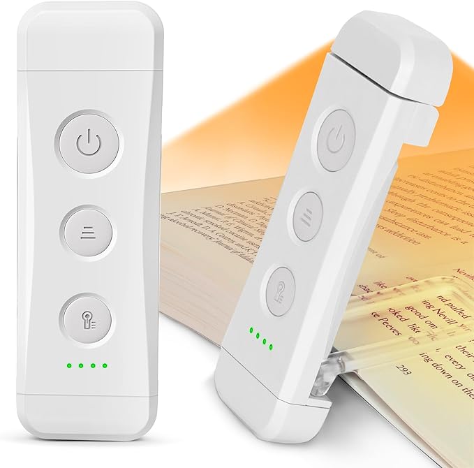 Glocusent USB Rechargeable Book Light for Reading in Bed, Portable Clip-on LED Reading Light, 3 Amber Colors & 5 Brightness Dimmable, Compact & Long Lasting, Perfect for Book Lovers