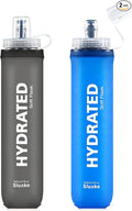 SLUXKE Soft Flask 2 Pack with Dust Cap, 17oz/500ml Flexible TPU Soft Water Flasks for Running Vest, BPA-Free Hydration Foldable Flask for Hiking, Cycling