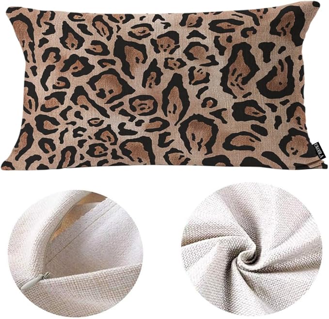 EKOBLA 12"x20" Throw Pillow Cover Leopard Skin Real Jaguar Print Abstract Brown Camouflage Waist Lumber Cotton Linen Cushion Cover Oblong Rectangle Pillowcase for Men Women Home Decoration