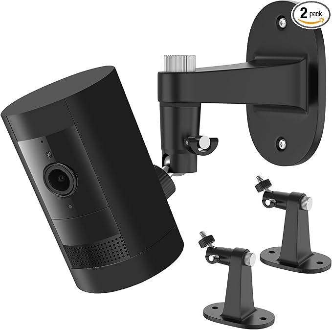 2Pack Ring Camera Wall Mount for Ring Stick Up Cam & Ring Outdoor Cam Plus, 360 Degree Adjustable No Drilling Mount for Ring Outdoor Indoor Camera(Black)
