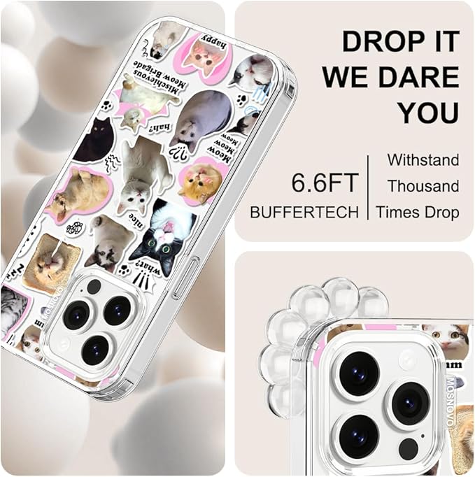 MOSNOVO Case for iPhone 13 Pro, [Buffertech 6.6ft Military-Grade Drop Protection] [Anti Peel Off Tech] Clear TPU Bumper Phone Case Cover Design - The Cat Brigade