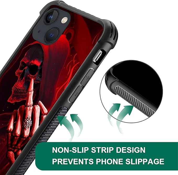 for iPhone 14 Plus Case, Gestures Funny Skull Pattern Graphic Design Girl Boy Soft Silicone Hard Acrylic Shock Protection for iPhone 14 Plus