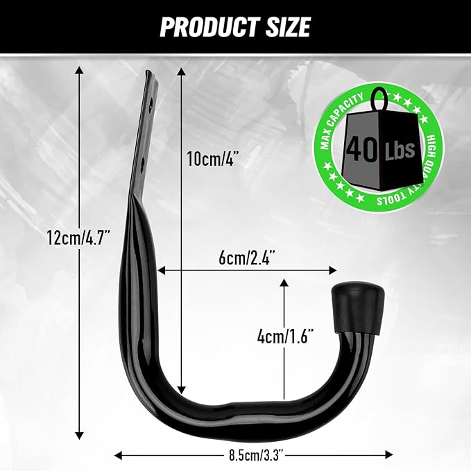 Heavy Duty Garage Storage Hooks, 12-piece Bike Hooks for Garage Wall, Utility Garage Hooks, Wall Mount J Hook for Hanging, Large Metal Storage Organizer Tool, Extension Cord Hanger