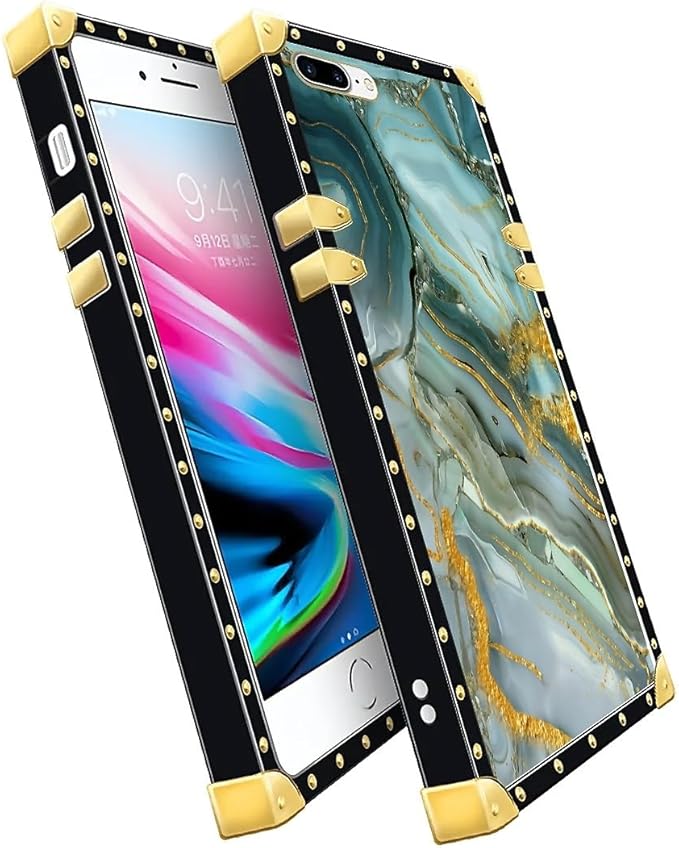 Compatible with iPhone 8 7 SE Case, Golden Texture Marble Veining Luxury Golden Decoration for Girl Women Soft TPU Shockproof Protective Hard PC Back for iPhone 8 7 SE