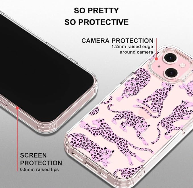 MOSNOVO Case for iPhone 15, [Buffertech 6.6ft Military-Grade Drop Protection] [Anti Peel Off Tech] Clear TPU Bumper Phone Case Cover Design - Pink Leopard