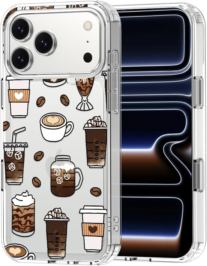 MOSNOVO for iPhone 17 Pro Max Case | Military Grade 6.6ft Drop Tested | Camera Control | Clear with Coffee Design