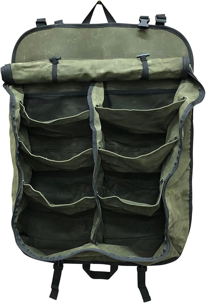 Overland Vehicle Systems Camping Gear Storage Bag - #16 Waxed Canvas - Infused with Paraffin Wax Waterproofing - 8 Storage Pockets for all your toiletries, clothes, shoes and camping gear.