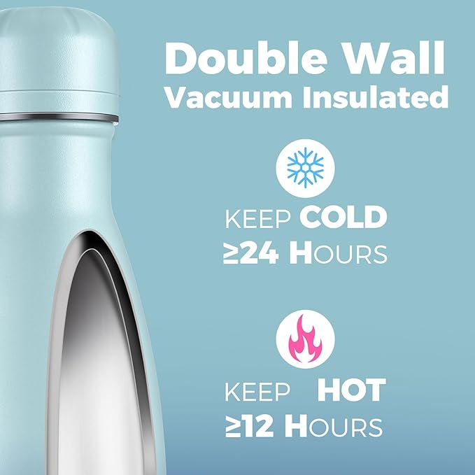 Volhoply 17oz Stainless Steel Water Bottles Bulk, Leakproof Insulated Metal Water Bottle for Sports, Travel, Adult, Available in Packs of 1, 4, or 8（Green Blue,8 Pack）