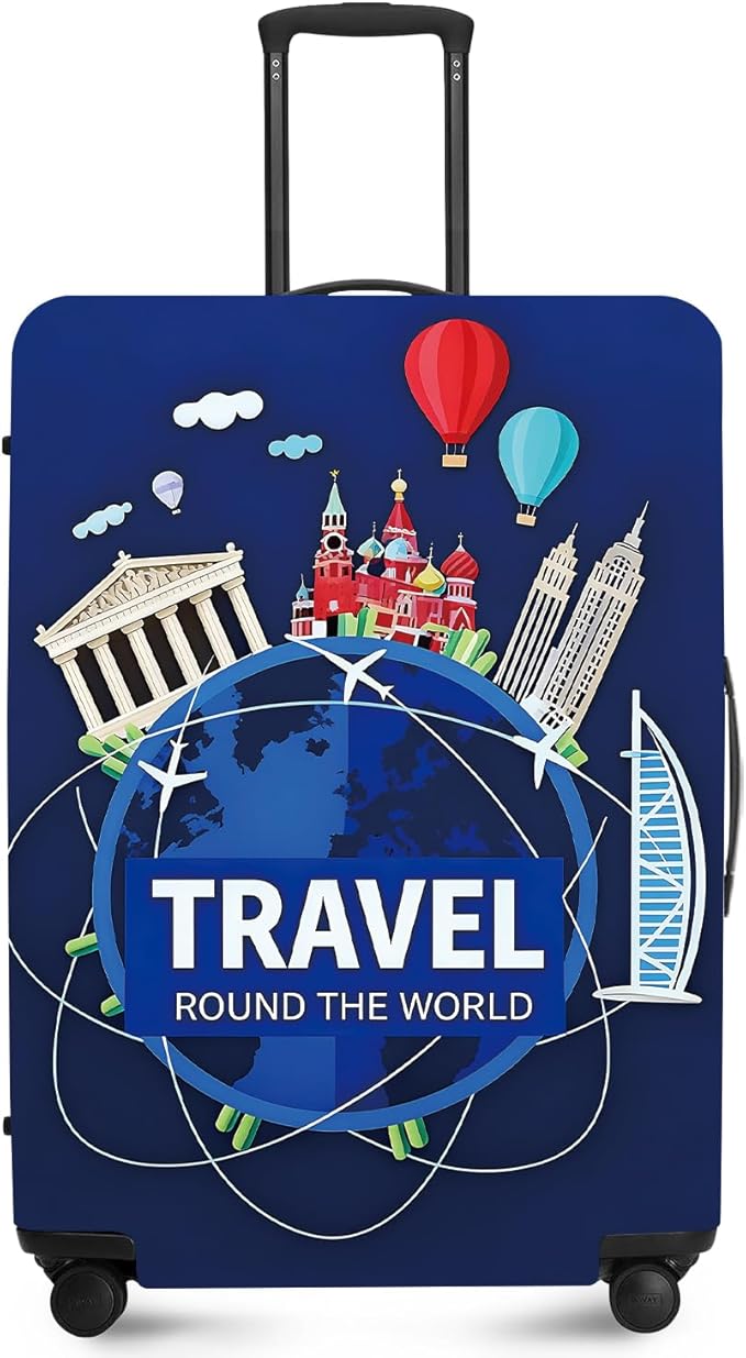 ANNA QUEEN Travel Globe Airplane Luggage Cover -Stretchable Airplane Suitcase Protector Sleeve,Universal Washable Fit for 20-37 Inch Checked Baggage,Water Resistant Durable Luggage Protector