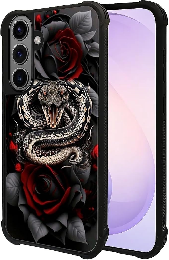for Samsung Galaxy S26 Case,Graphic Design for Girl Boy Soft Silicone Hard Acrylic Shock Protection Designed for Samsung Galaxy S26 Entwined Rose Snake Pattern
