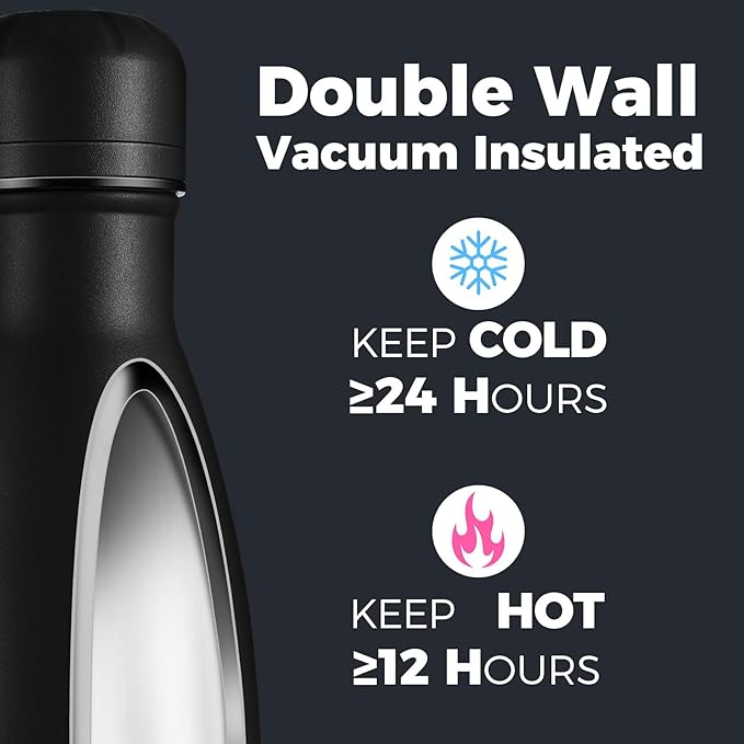 Volhoply 17oz Stainless Steel Water Bottles Bulk, Leakproof Insulated Metal Water Bottle for Sports, Travel, Adult, Available in Packs of 1, 4, or 8（Assorted,8 Pack）